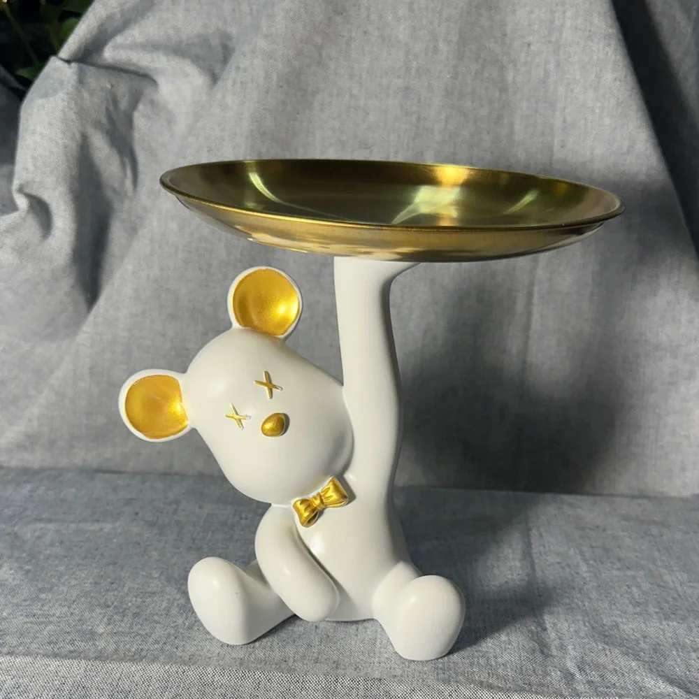 Gold and White Bear Vanity Tray